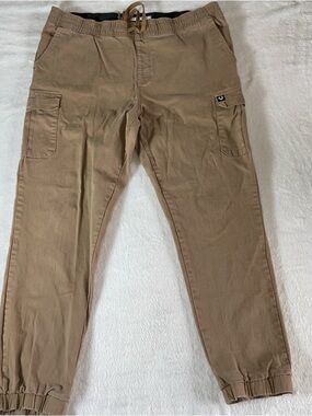 True Religion Cargo Jogger Pants Mens Medium Brown Jogger Elastic Waist & Hem